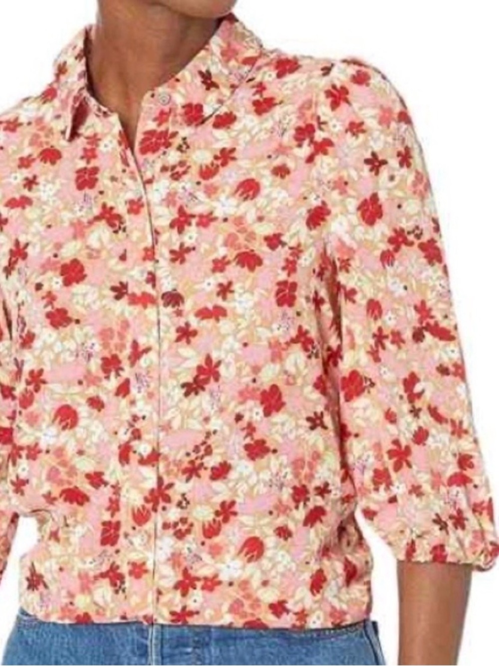 Nanette Lepore Floral Elbow Length Puff Sleeve Blouse